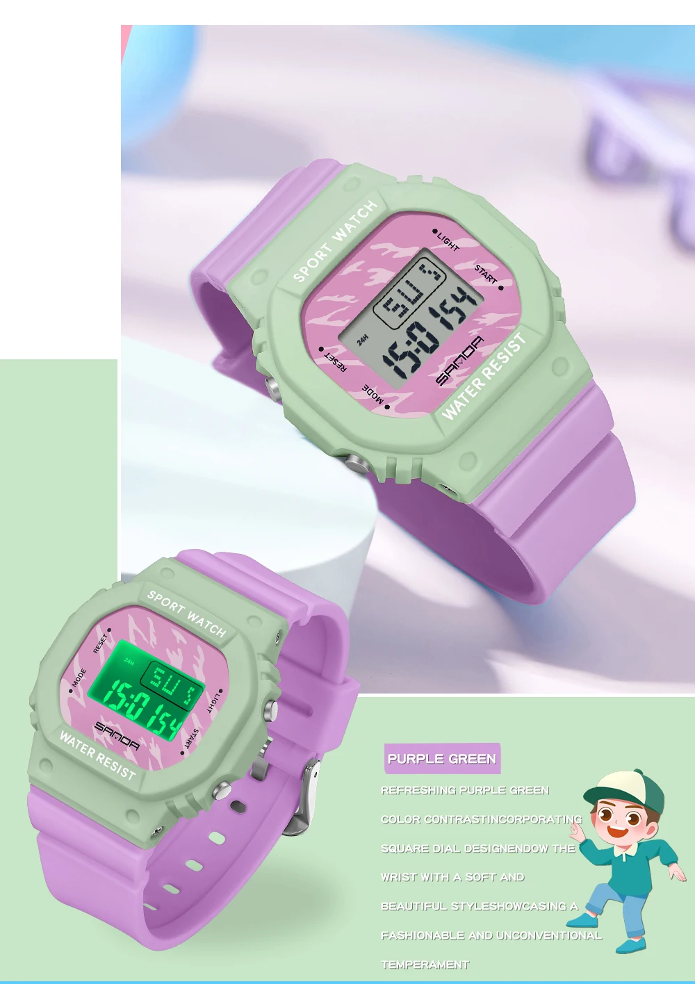 SANDA Jungen Mädchen LED Digitaluhr Kinder Sportuhr für wasserdichte elektronische Uhr Kinder im Freien Casual Geschenkuhr – Detail 12