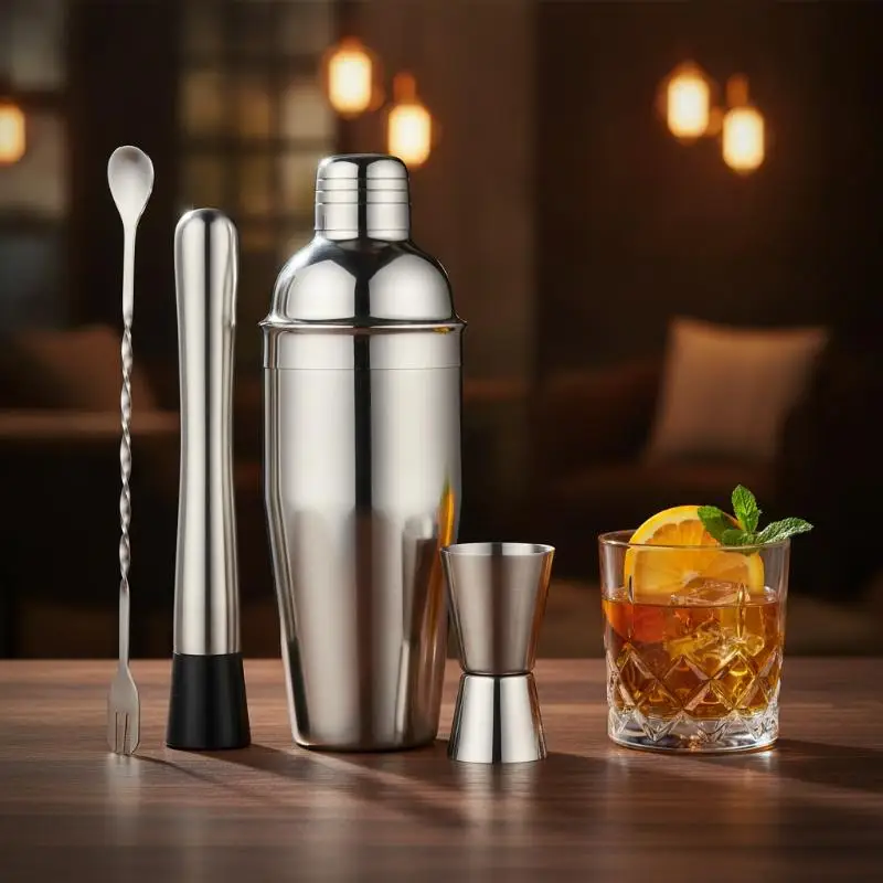 1/6Pcs Stainless Steel Cocktail Shaker Set Compact Bartender Tools for Small Home Bar Travel Party Use