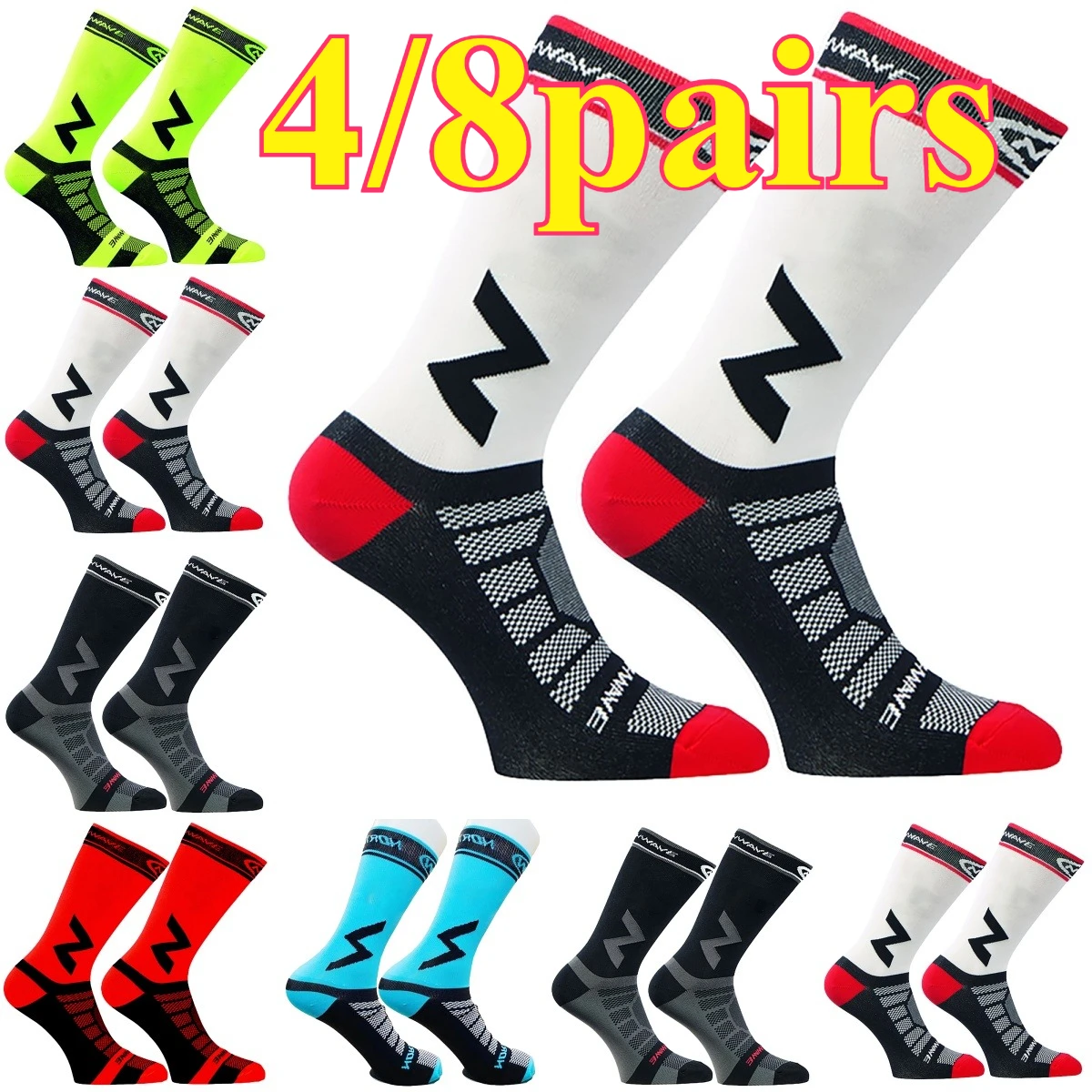 

4/8 pairsNew Cycling Socks High Quality Compression Socks Men and Women Soccer Socks Basketball Outdoor Running Professional