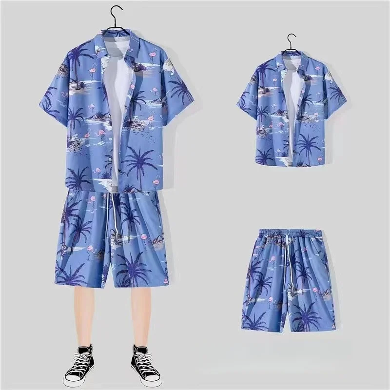 Summer Men's Casual Beach Suit Loose Handsome Hawaiian Beach Travel Quick Drying Short Sleeve Floral Shirt Shorts Two Piece Set