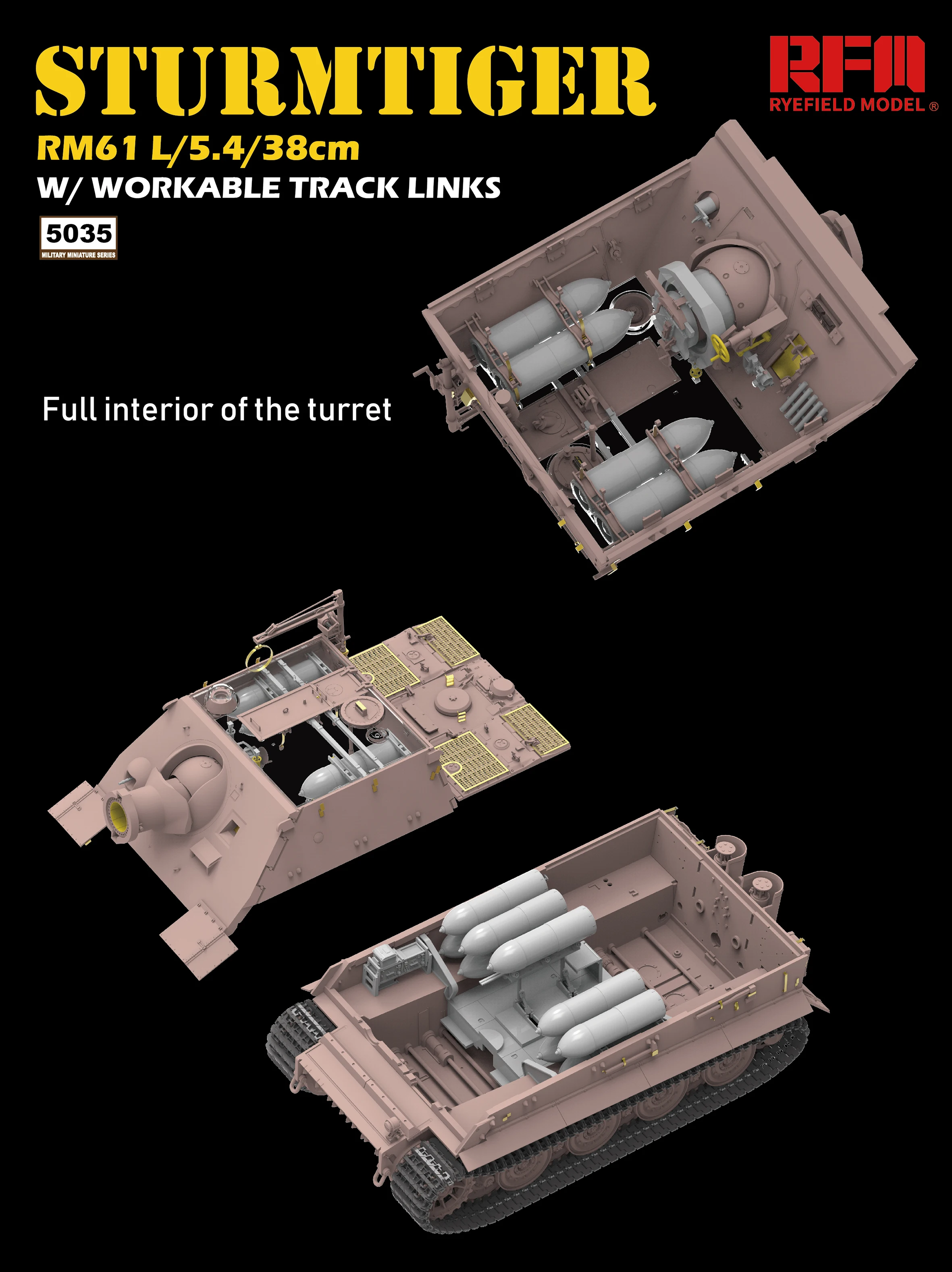 Rye Field Model RFM RM-5035 1/35 STURMTIGER RM61 L/5.4/38cm w/workable track links model Kit Assemble