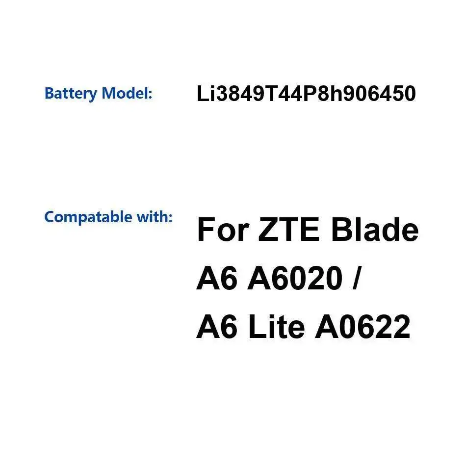 

Mobile Phone Battery 5000Mah Long Lasting Li3849t44p8h906450 For Zte Blade A6 A6020 Lite A0622 Reliable Power Supply