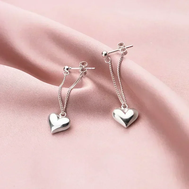 

925 Sterling Silver Earrings For Women Heart Chain Earring Jewelry Prevent Allergy Party Accessories Gift Heart Earrings