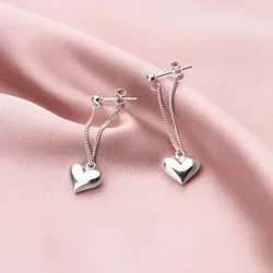 925 Sterling Silver Earrings For Women Heart Chain Earring Jewelry Prevent Allergy Party Accessories Gift Heart Earrings