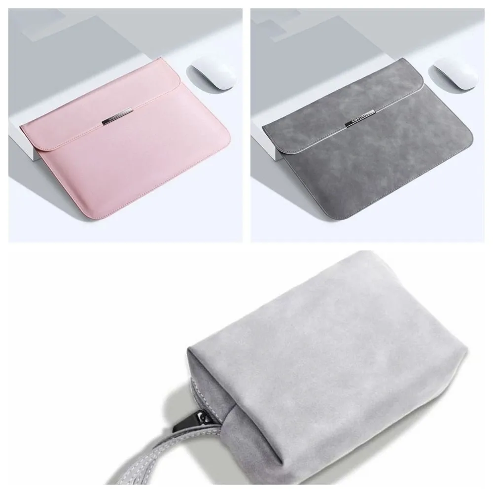 Universal Portable Computer Storage Bag 14/15inch PU Leather Laptop Bag Clutch Bag Solid Color Tablet Cover School
