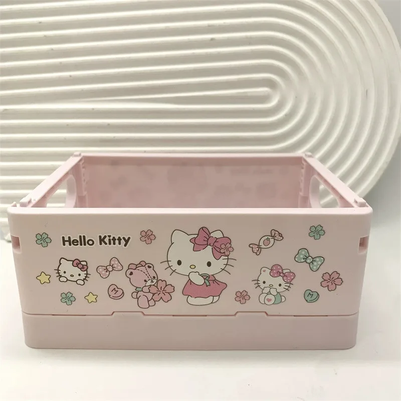 

Складная коробка для хранения Hello Kitty & Stitch — штабелируемый настольный органайзер для школьных/офисных принадлежностей