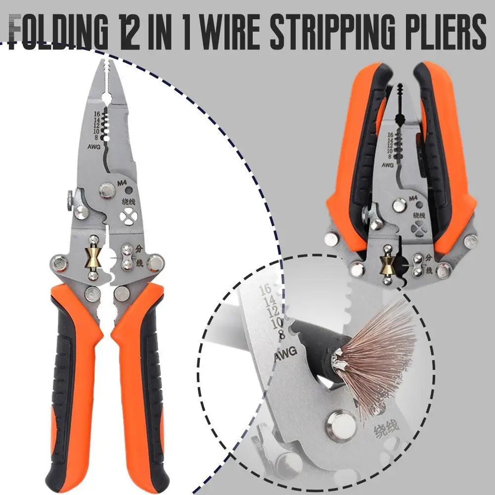 12 In 1 Multifunctional Wire Stripper Crimper Cable Pliers Durable High Carbon Steel Cable & Wire Cutting Tool Home Repair Tools