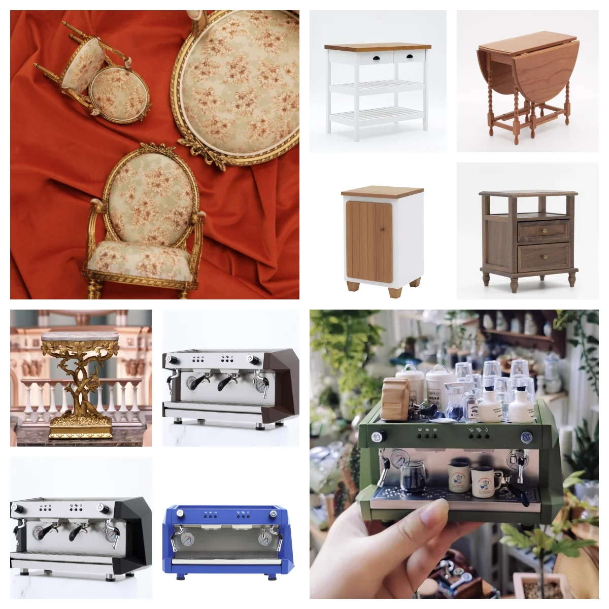 

1/6 современная мебель для кукольного домика середины века, миниатюрный стул-кровать из цельного дерева, кофемашина в стиле ретро, набор для кухни и спальни