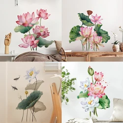 Watercolor Lotus Leaves Lotus Wall Stickers Painted Wall Decals for Living Room Bedroom Home Wall Decoration