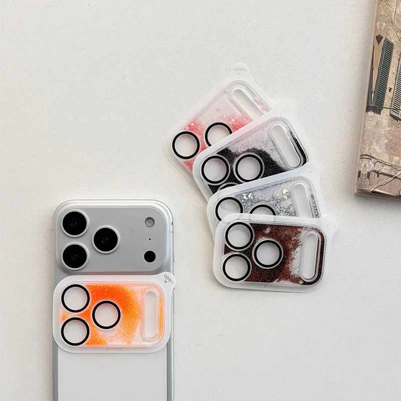 

Модный динамический блестящий блестящий чехол для объектива с блестками и зыбучим песком для iPhone 17 Pro 17 Pro Max, защита для камеры мобильного телефона