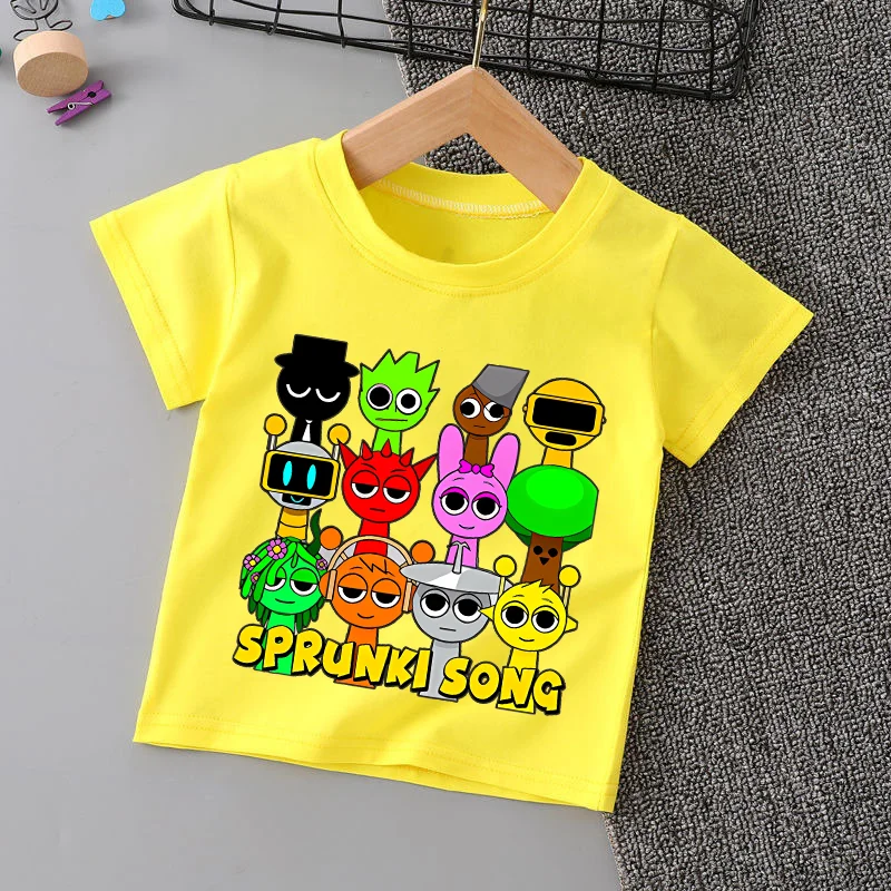 Sprunki الطفل تي شيرت القطن أنيمي قميص الكرتون الربيع قاع قمم قصيرة الأكمام المحملة فتاة صبي الشارع الشهير ملابس كاجوال هدية