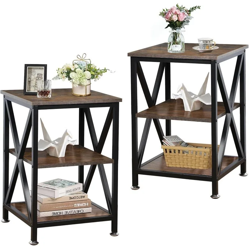 

Side Tables Living Room Set of 2, 16" Dx16" Wx24" H, Indoor End Tables Living Room with Storage Shelf,Square End Table Set of 2,