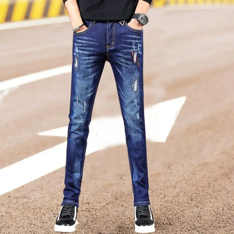 جينز رجالي كوري مغسول من الجينز ، سراويل غير رسمية ، قصة ضيقة ، أزياء فاخرة ، علامة تجارية لصديق الحبيب ، الربيع والخريف #5