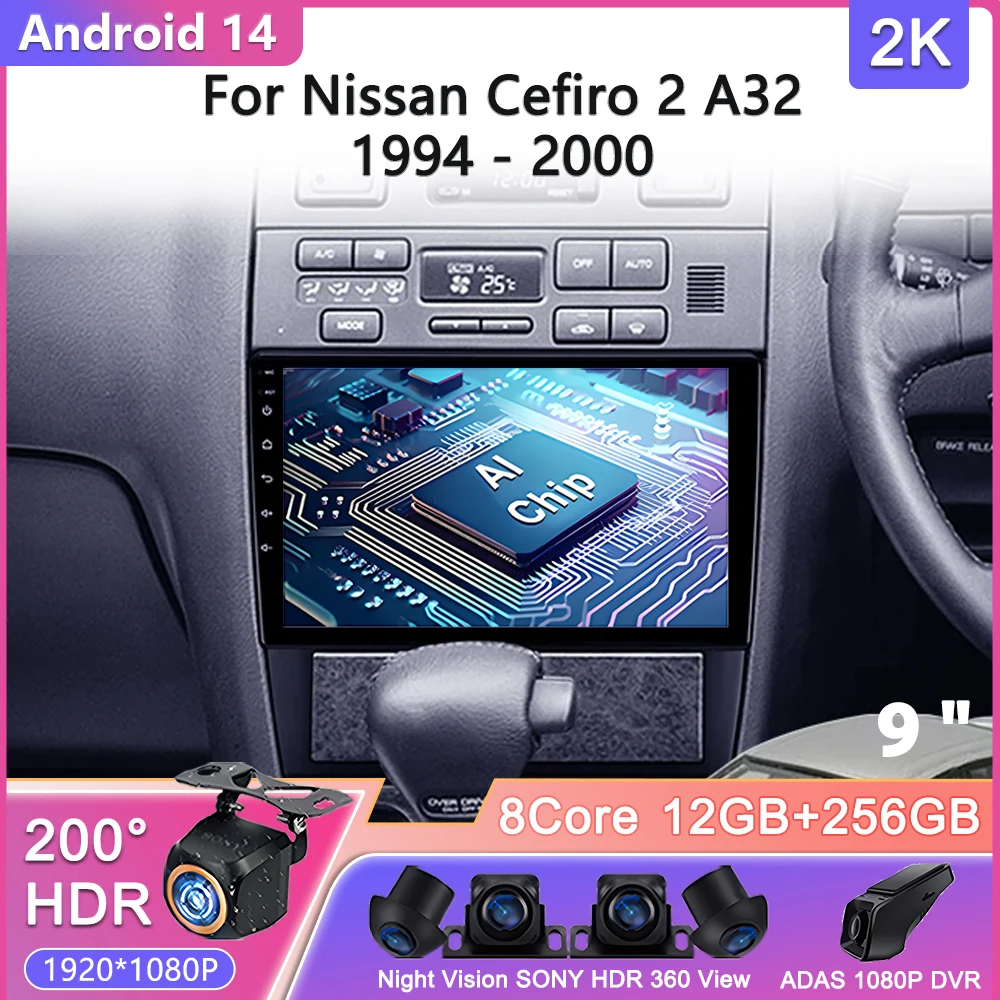 

Android 14 WIFI For Nissan Cefiro 2 A32 1994 - 2000 Car Radio Multimedia Video Player Navigation stereo GPS No 2din DVD Screen