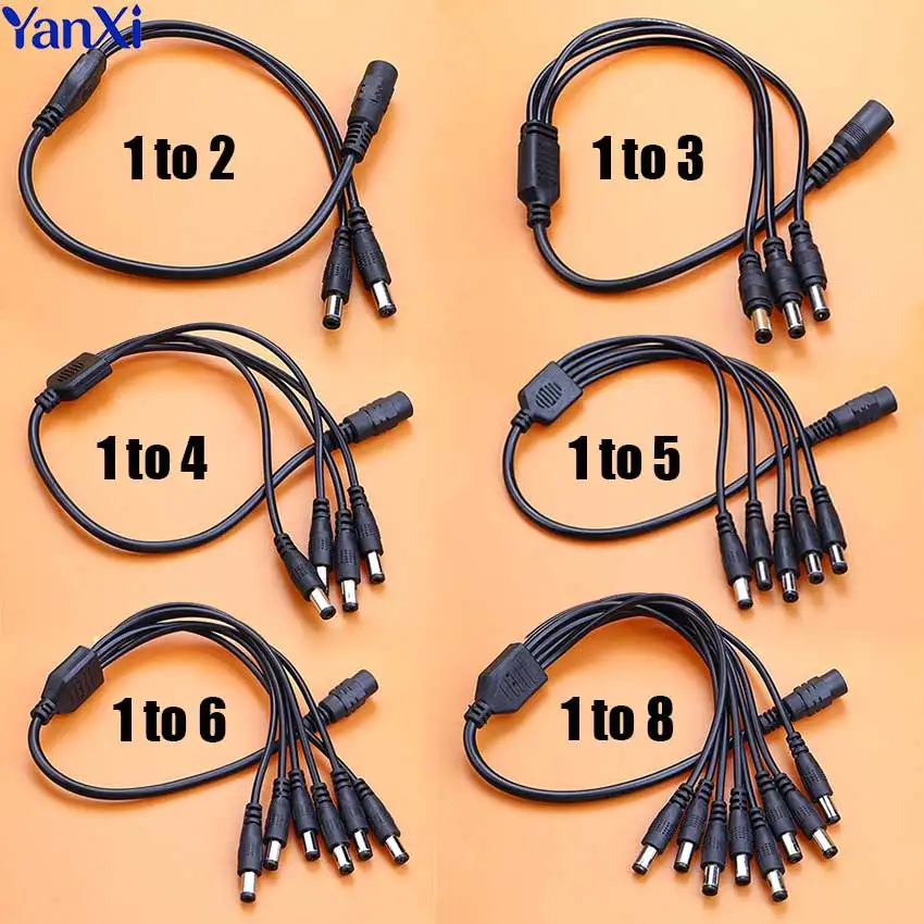 5.5x2.1mm 1 to 2/3/4/5/6/8 Way DC Power Charging Cable Splitter Power Adapter Connector Cord For LED Strip Lights CCTV Camera