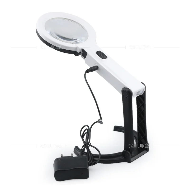 10X Magnifier Illuminated Desktop Loupe with 10Led Light Handheld Foldable Magnifying Glass for Jewelry Appraisal Reading Repair