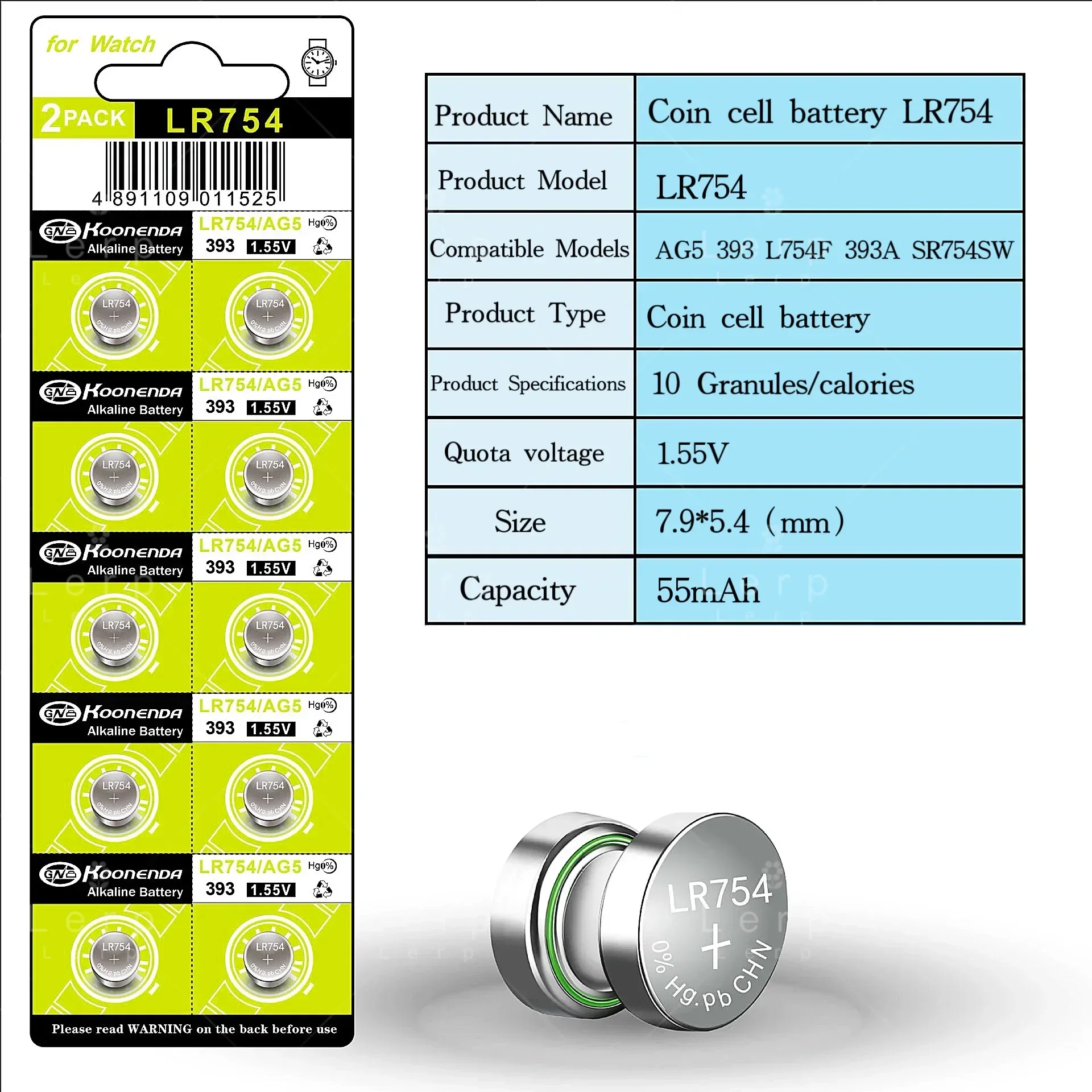 AG5 LR754 Coin Cell Battery 393A L754F Electronic SR754SW Hearing Aid Electronic Battery