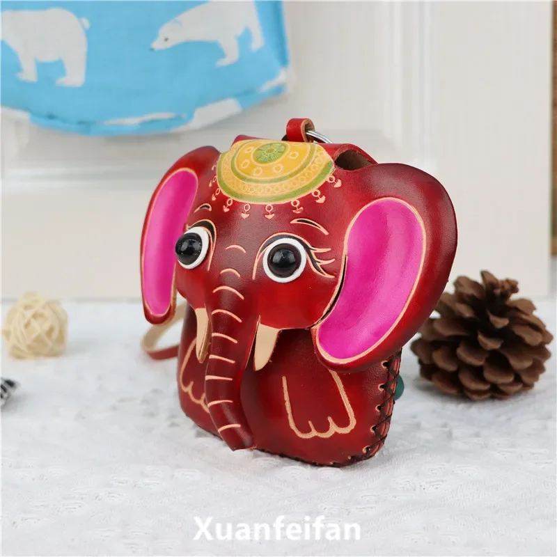 The First Layer Of Cowhide Creative Elephant Coin Purse Baby Elephant Flip Children'S Cartoon Hand Carry Card Key Bag Gift