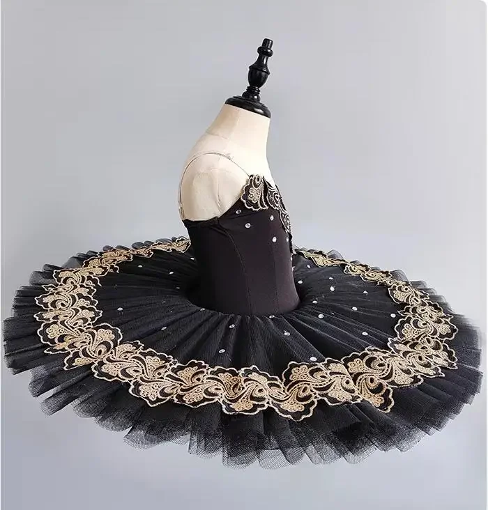 Nuevo estilo, trajes de baile de Ballet negros para Hada de pantera, Bella Durmiente, tul, panqueque de azúcar, tutú, desgaste del lago de los cisnes