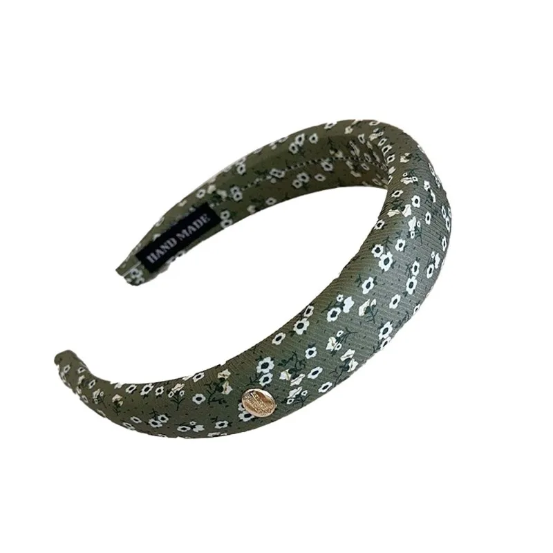 Green Retro Korean Type Floral Sponge Headband Elegant Fashion Printed High Skull Top Hair hoop Versatile Hair Clip