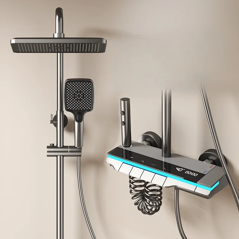 

Роскошный дождевой душ с сенсорным управлением, цифровым дисплеем и полкой — интеллектуальная термостатическая настенная ванна