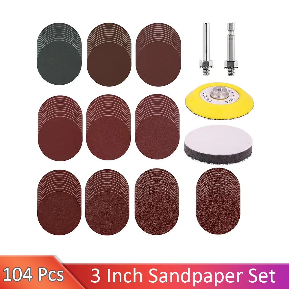 

100 Pcs 3 Inch Hook and Loop Sanding Discs Drill Sander Attachment Assorted for Die Grinder Rotary Tools Accessories 1/4" Shank