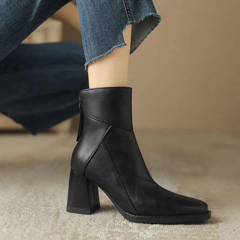 New Chelsea Boots Women Shoes Chunky Ankle Goth Mid Heels 2025 Brand Winter Fashion Pointed Toe Boots Motorcycle Botas Femme