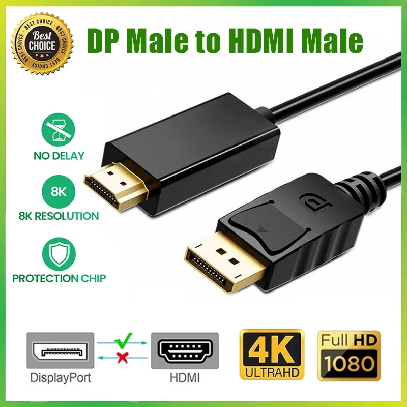 【Fast Delivery】Dp To HDMI Cable 4K 1080p 60hz DisplayPort to HDMI Male to Male Video Audio Adapter For Pc Laptop HDTV Projector