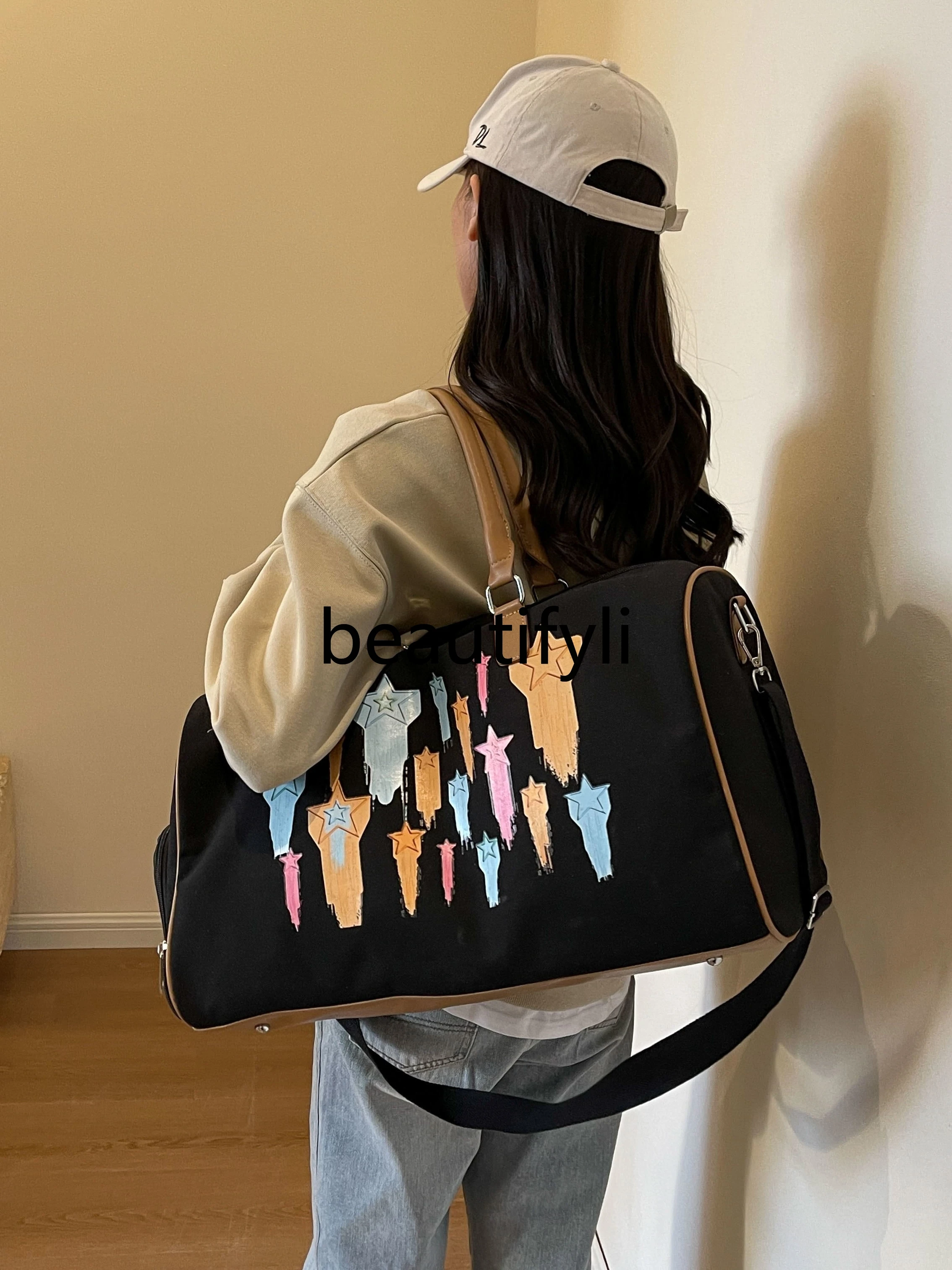 Large Capacity Canvas Bag Fashion Short Trip  Women's Lightweight Luggage Bag Going Out Travel Yoga Fitness Tote Bag