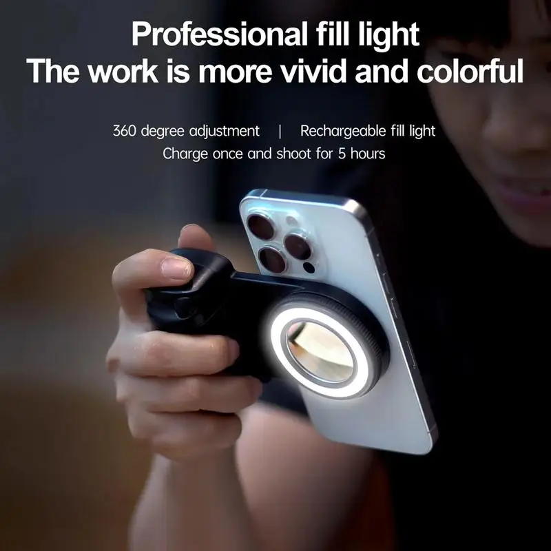 BBC-9 Magsafe Phone Selfie Fill Light Magnetic Handle 5-step Adjustable Rear Camera Selfie Ring Light Remote Wireless Control