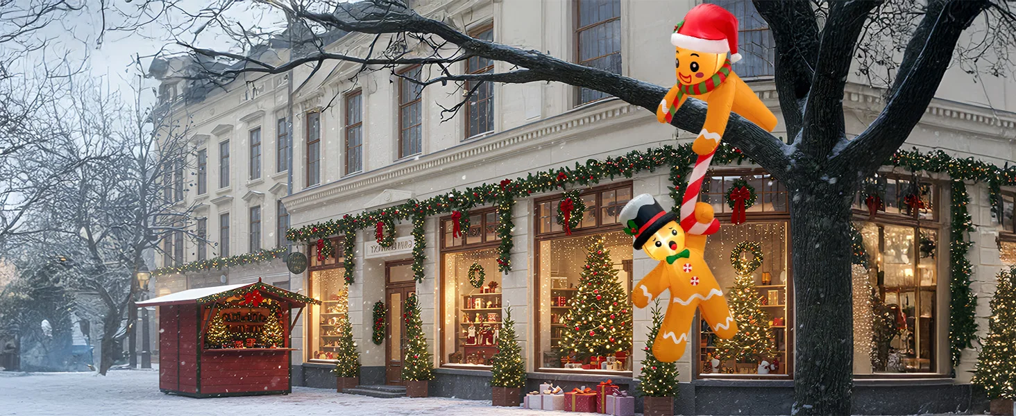 7 FT Christmas Inflatable Outdoor Decoration, Hanging Christmas Inflatables Gingerbread Man, Funny Christmas Decorations Roof