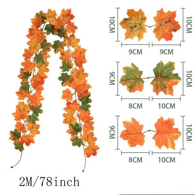 2M Kunstmatige Herfst Esdoornblad Slinger Nep Planten Herfst Decor Bladeren Wijnstok Voor Thanksgiving Halloween Festivals Bruiloft Decora