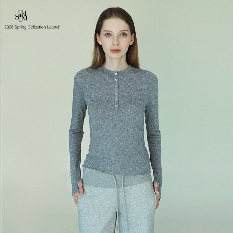 

Женская футболка Slim Fit с длинным рукавом из шерсти и лиоцелла, с воротником хенли, спортивная, повседневная, комфортная, дышащая, мягкая, немнущаяся, весенняя