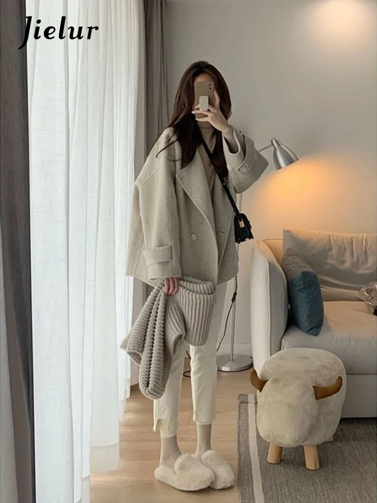 Jielur Winter neue einfarbige schlanke Frauen Trench süße Damen lose schicke Trench Frau koreanische einfache Basic Street Chic Top weiblich