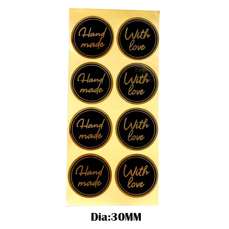 80 piezas bronceado negro hecho a mano con etiqueta de sellado de amor pegatina redonda etiqueta adhesiva de sobre DIY 30mm