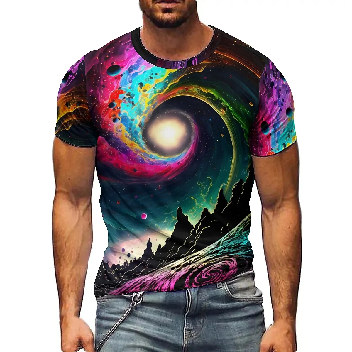 

European and American Trendy Men's 3D Printed Short-sleeved T-shirts, Lightweight and Breathable Polyester Fabric, Printed Short