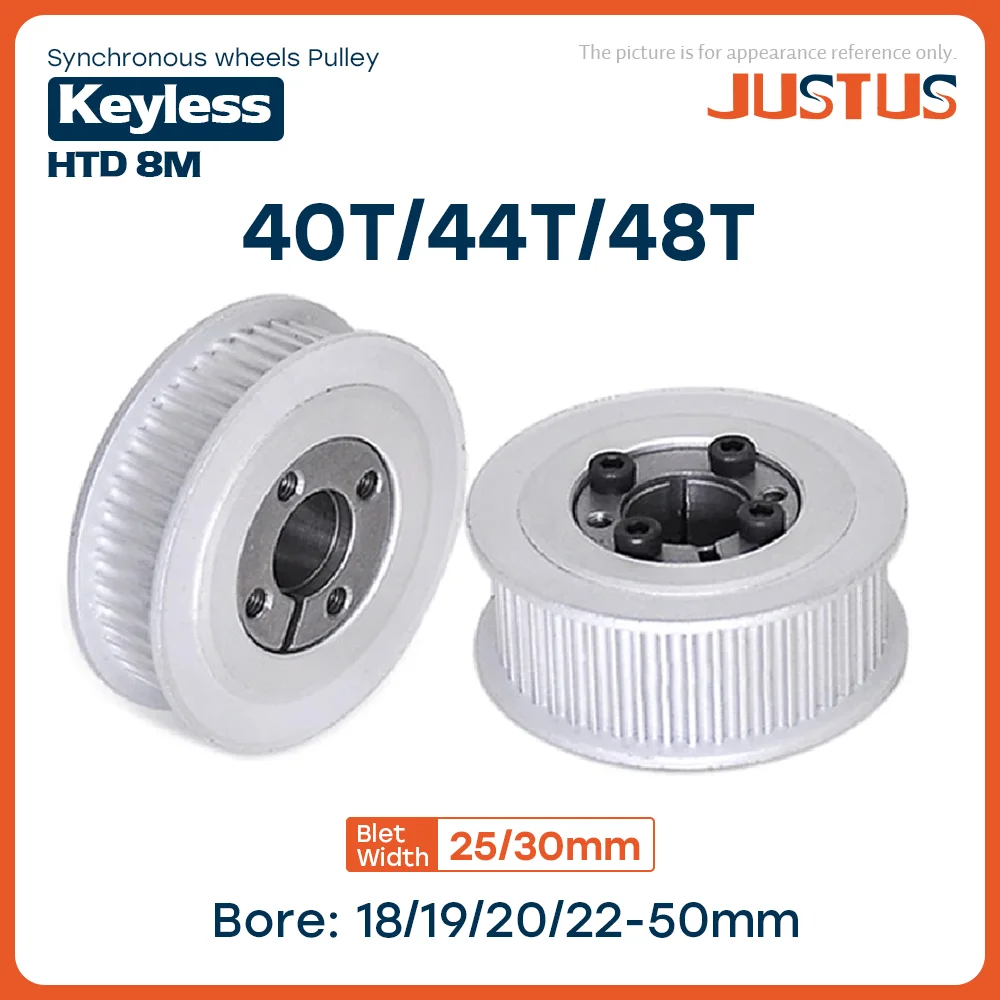 HTD 8M 40T/44T/48 Teeth Timing Pulley Keyless Bushing Bore 18/19/20/22/24/25/28/30/32/35/38/40 - 50mm for Belt Width 25/30mm