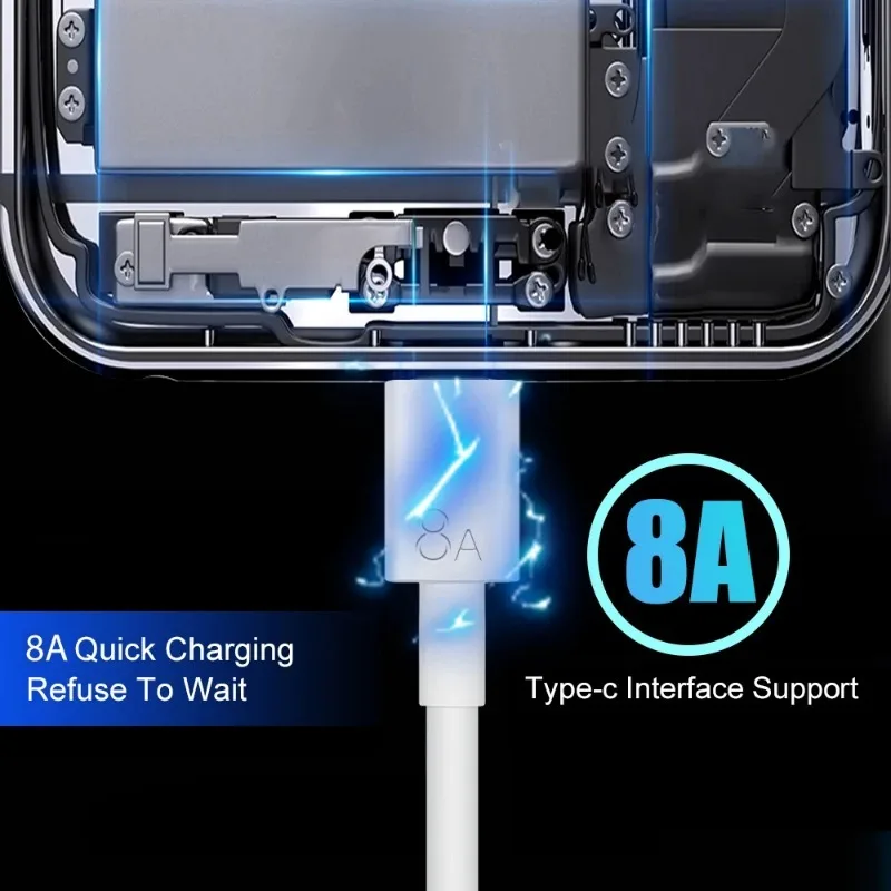 كابلات USB A إلى Type-C 1/1.5/2 متر لـ OPPO Reno10 9 8 Pro 88 واط كابل شاحن سريع USB C 8A سلك شحن سريع لهاتف Xiaomi Huawei