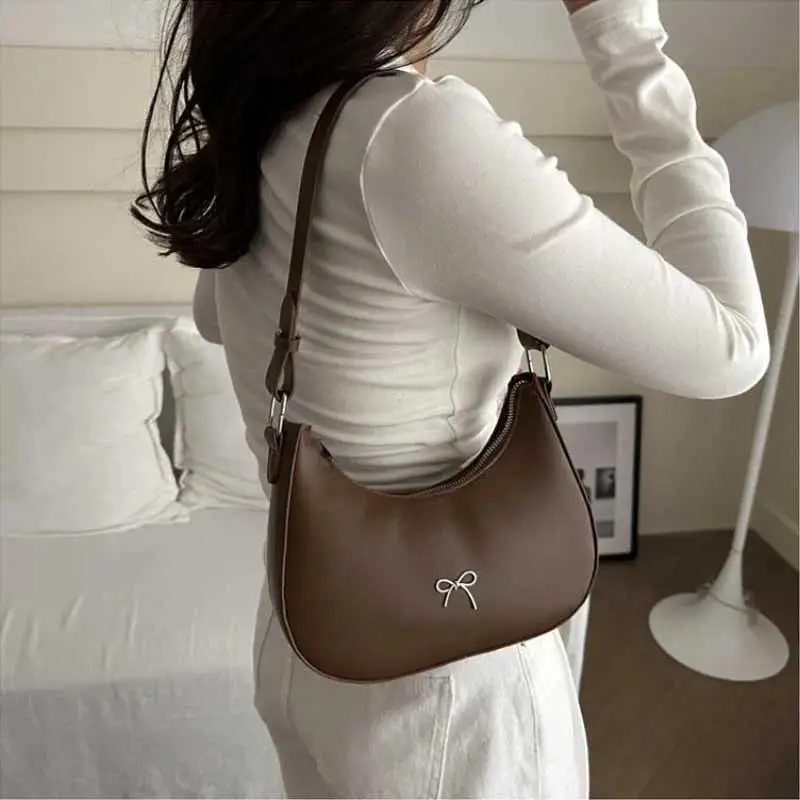 Bowknot Armpit Bag Korean Underarm Bag Luxury Leather Y2K Handbag Girls Shoulder Bag Clutch Purse Bolsa Feminina 2026