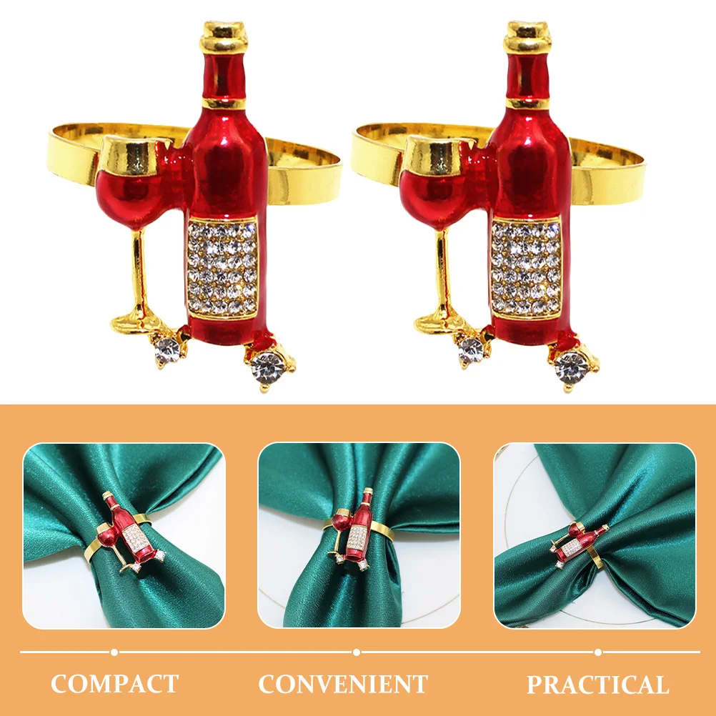 

4Pcs Red Wine Bottle Decoration Zinc Alloy Napkin Rings Charming Reusable Napkin Buckles for Hotels Restaurants Party Supplies