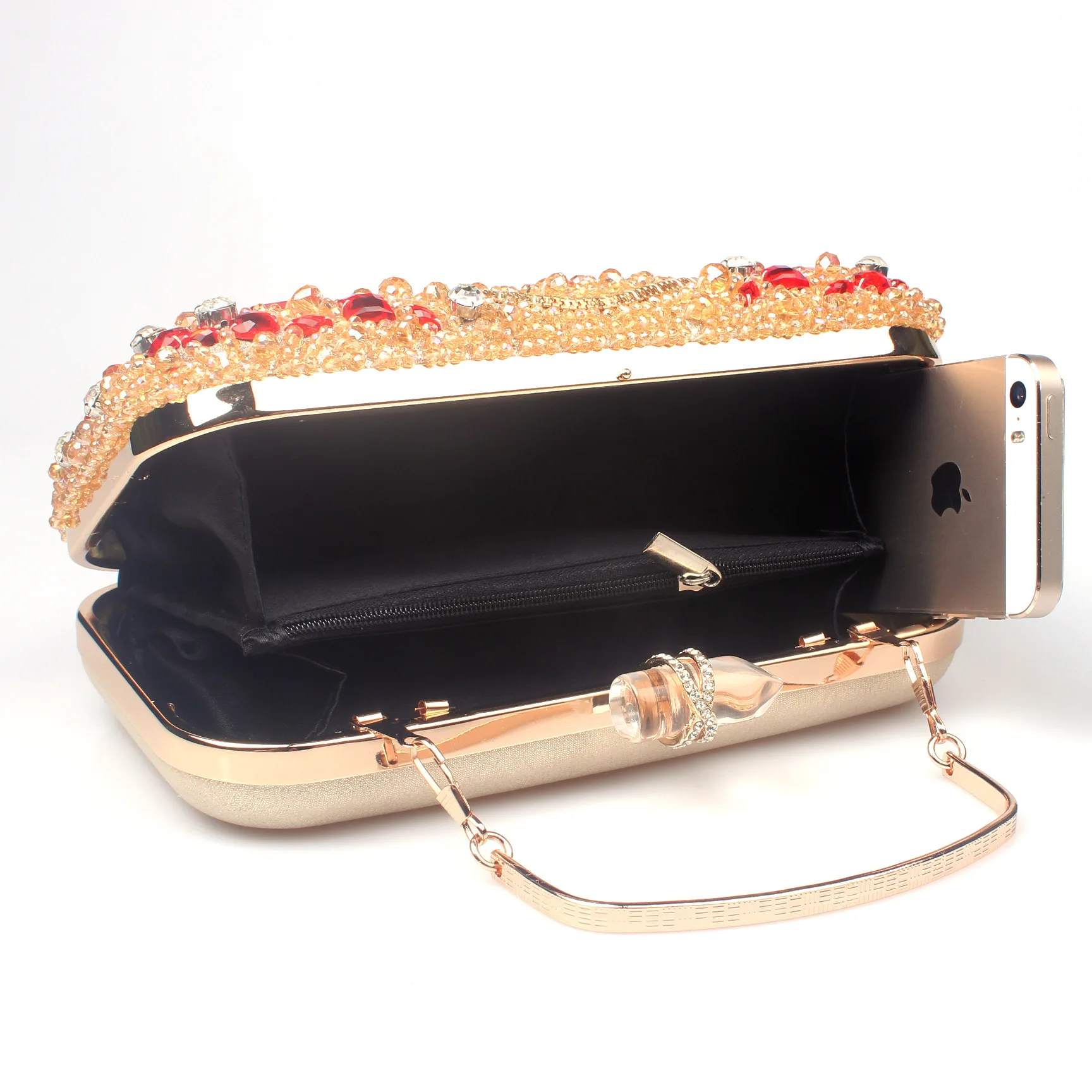 Goldene Kristall-Rotdiamant-Handtasche, Damen-Clutch – Detail 5