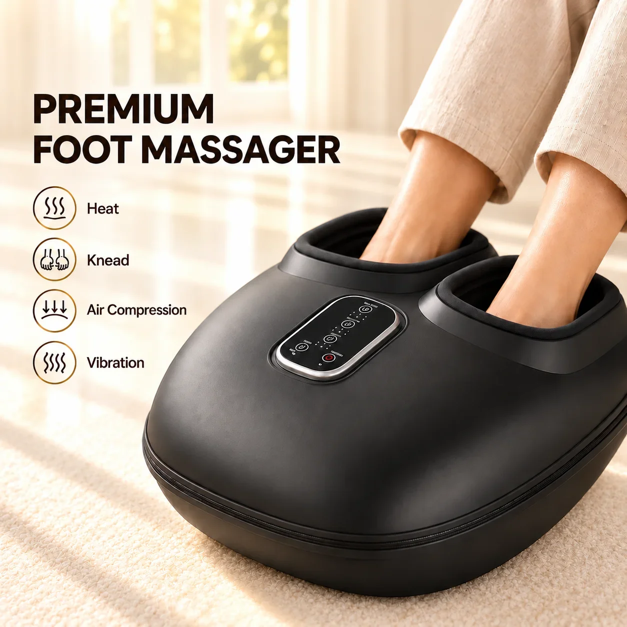 Foot Massager Machine with Heat & Air Compression, Kneading Vibration, 3 Levels, Removable Liners for Home Office Daily Use