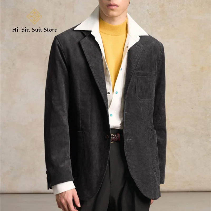 

Japanese-style Corduroy Blazer For men Patch Pockets Retro French-inspired Design Lightweight Layering Jacket Mature Gentleman