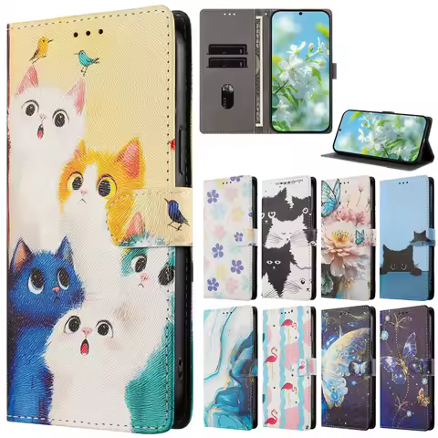 Flip Wallet Holder Phone Case for Xiaomi Poco X7 X6 X5 X4 X3 NFC F6 F5 F7 Pro X 7Pro F7 Ultra Cover Cartoon Cute Cat Animal Etui