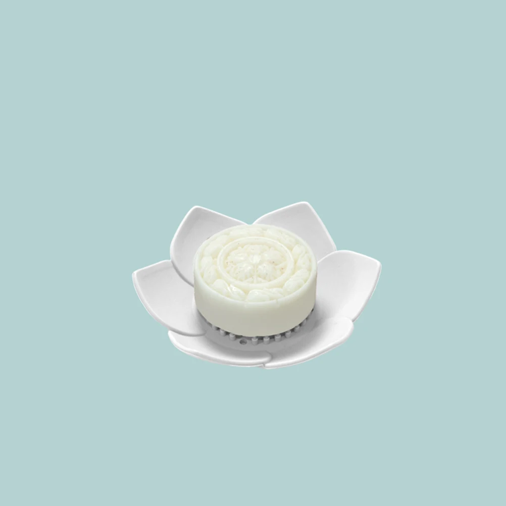

1pc Silicone Petals Shaped Dish Drainable Non-Slip Soap Holder For Bathroom Kitchen Shower Bathtub Countertop White Soap