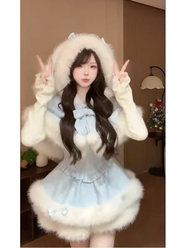 

Юбка Лолиты Sweet Girl Aosphere, зимняя одежда, плащ с кроличьими ушками, верхняя одежда, комбинезон с галстуком-бабочкой, комплект футболок, модная молодежная одежда