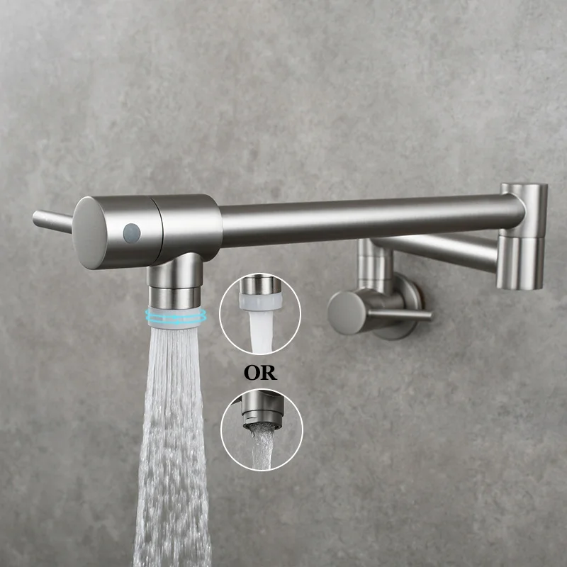 Gold Brass Pot Filler Tap Kitchen Faucet Single Cold Single Hole Tap Rotate Folding Spout Chrome Sink Tap Wall Mounted