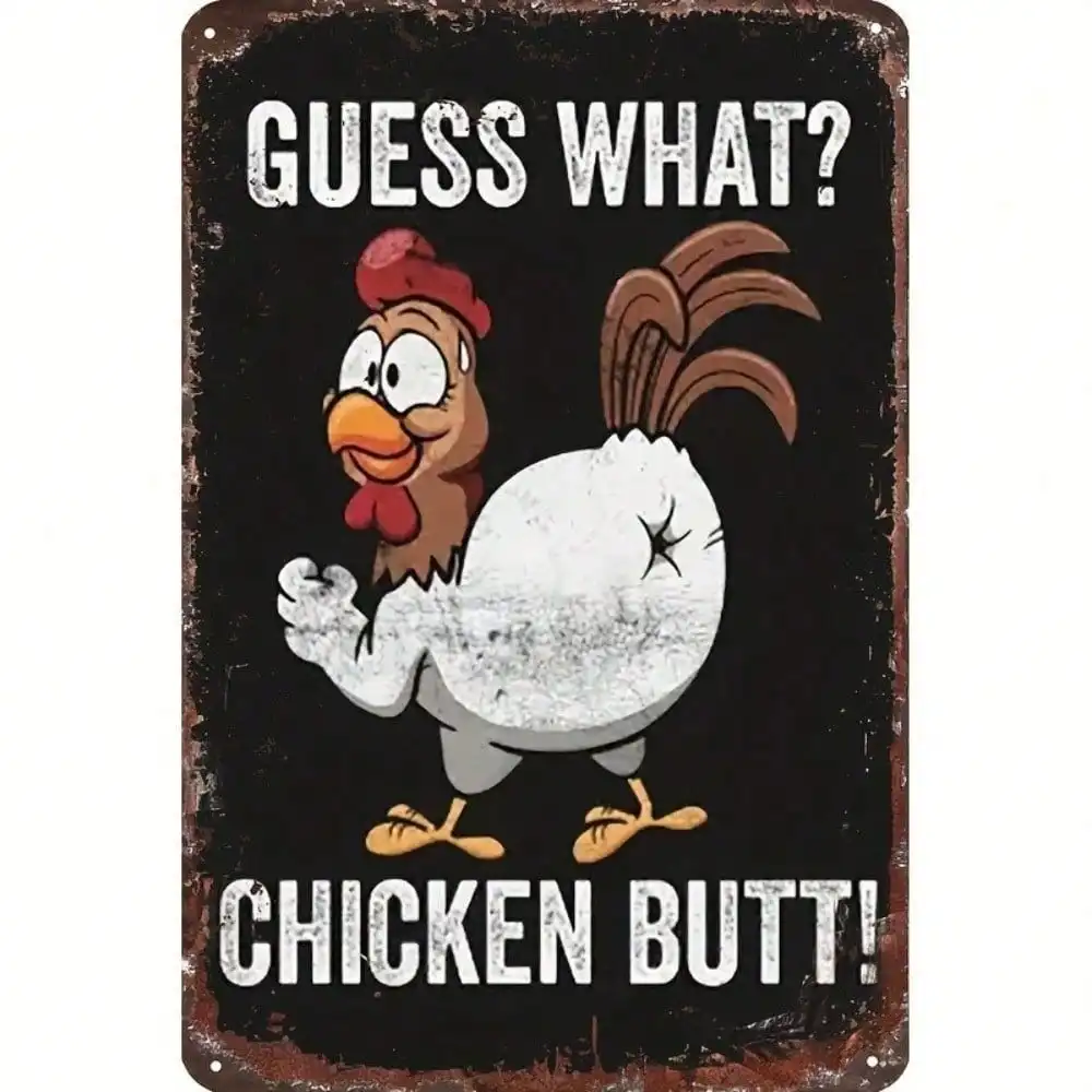 Vintage Funny Chicken Butt Metal Sign Farmhouse Retro Wall Art Decor for Home Kitchen Cafe Bar
