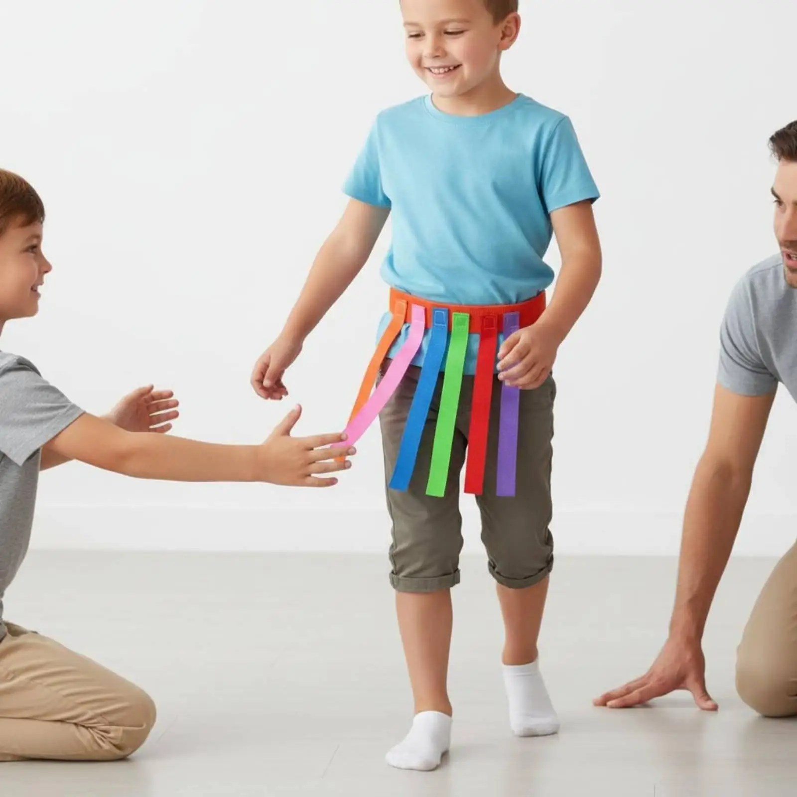 Cinturón de juego de arrastrar la cola para padres e hijos, entrenamiento sensorial, diseño colorido, cinturón ajustable con cintas