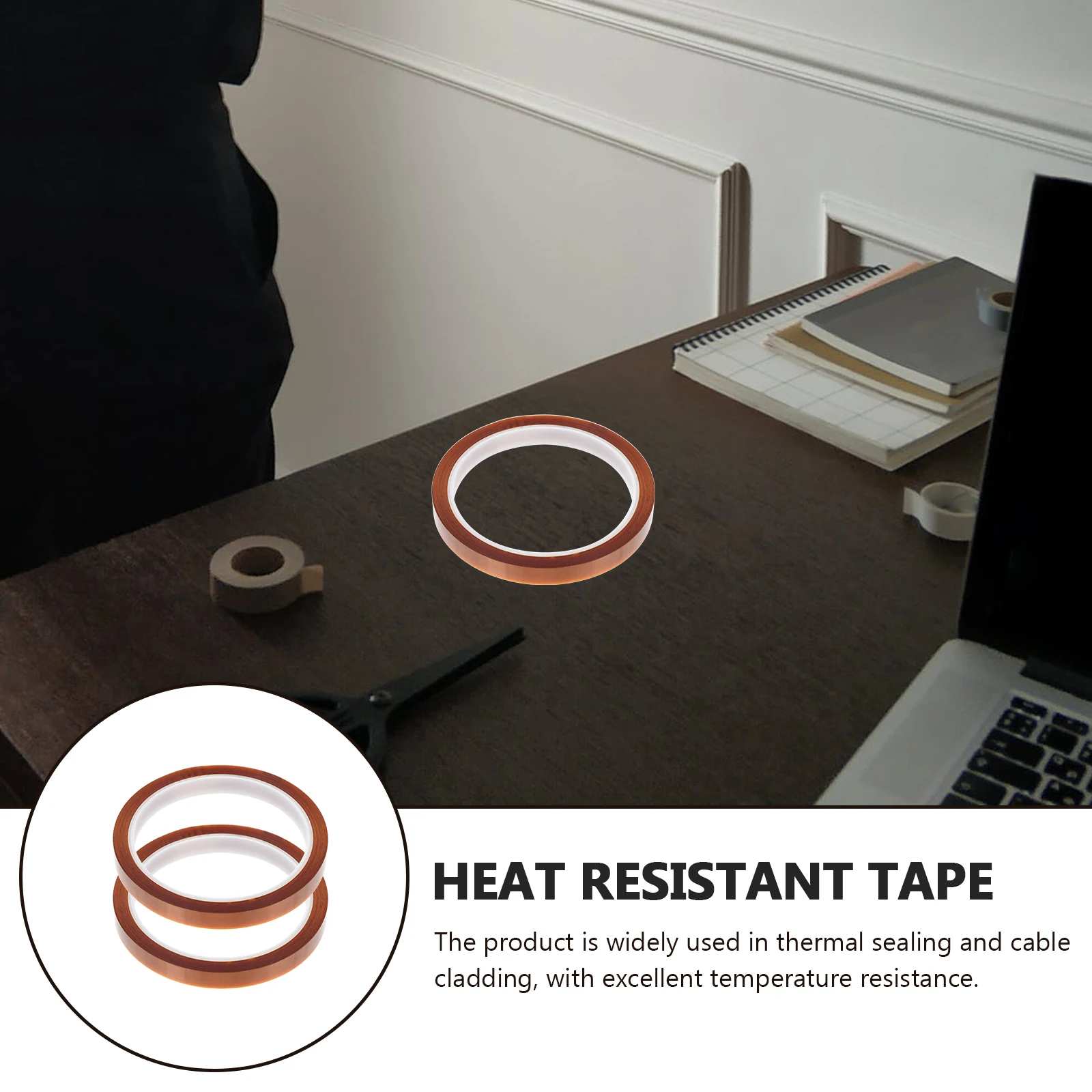 

2Pcs Heat Resistant Tape Professional Thermal Adhesive Insulation Tape High Temperature Sealing Cable Cladding